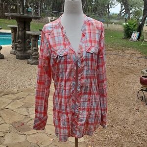 Exofficio Womens Airhart Camping L/S Button Up Plaid Nectar Packable Shirt Sm